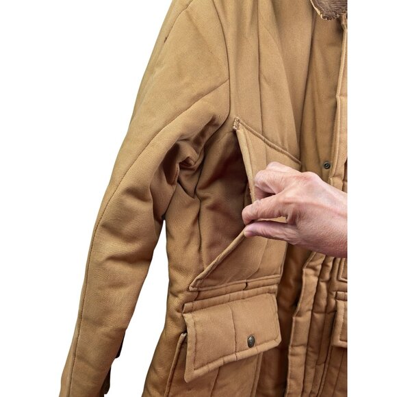 Vtg Walls Blizzard-Pruf Quilted Barn Coat Mens L Brown Corduroy Collar Workwear - Picture 11 of 16